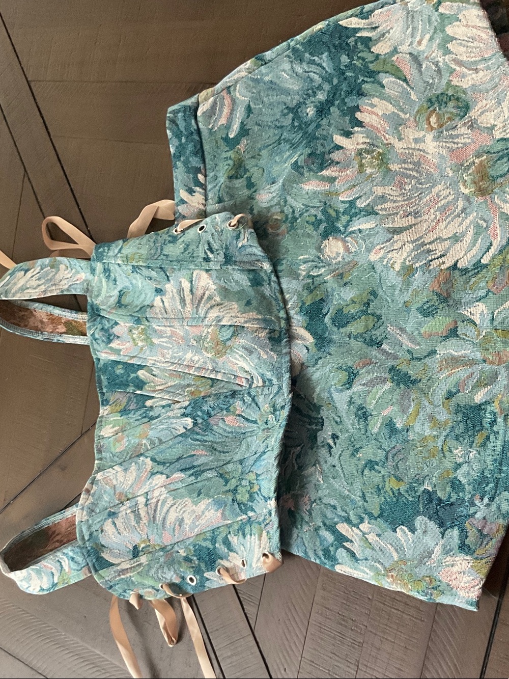 Fashion Nova Teal Floral Corset and Mini Skirt Set